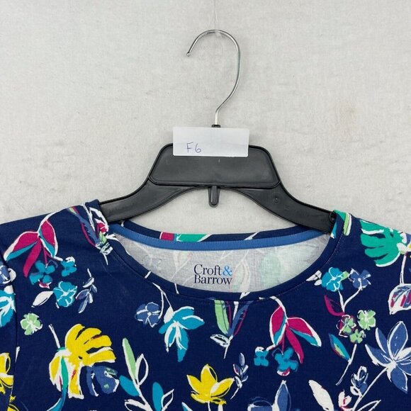Croft And Barrow Shirt Womens PXS Navy Blue Floral The Classic Tee Short Sleeve - Picture 12 of 12
